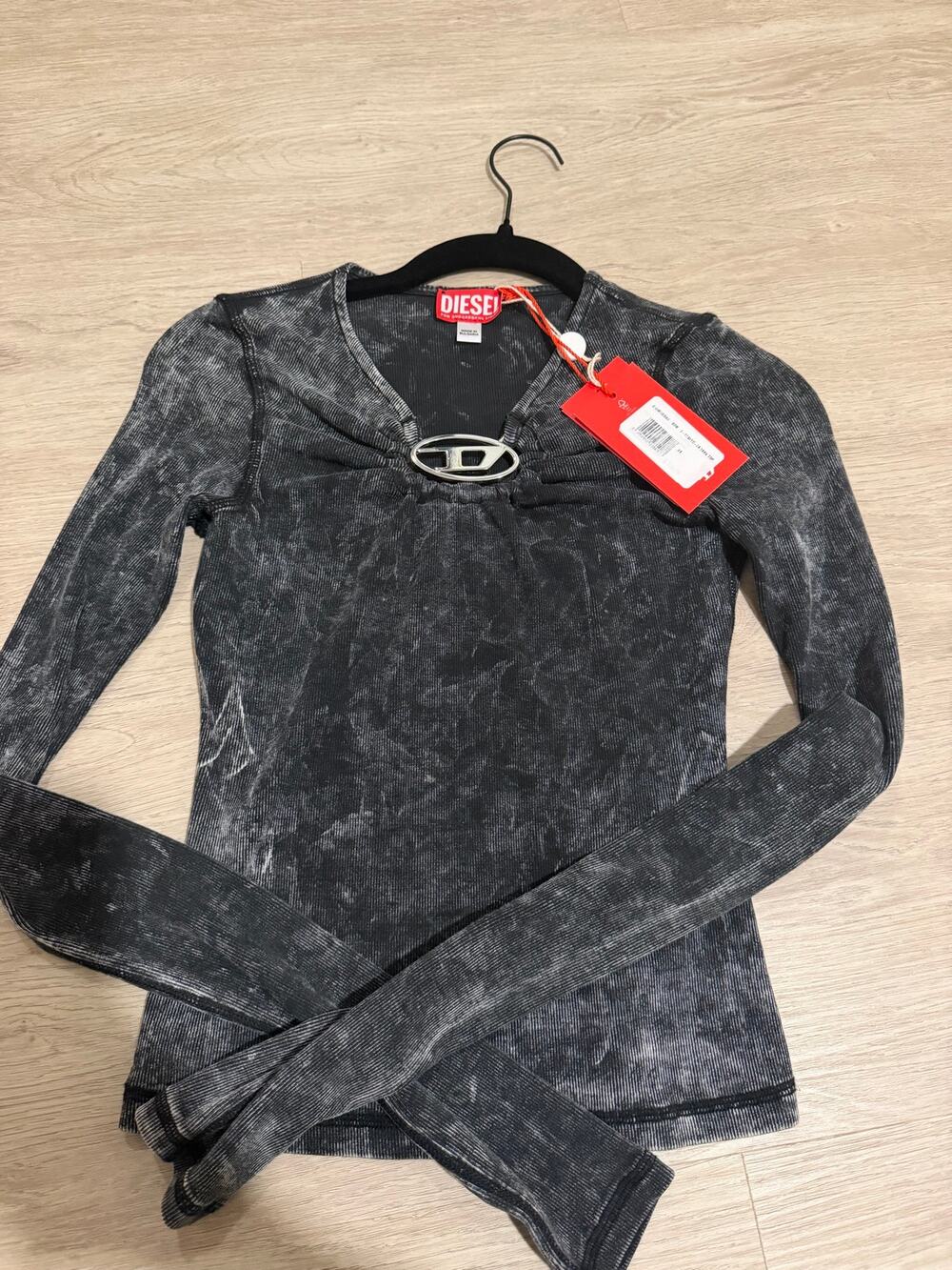 NWT Diesel T-Respec-LS Oval D Logo Long Sleeve Top XS Black